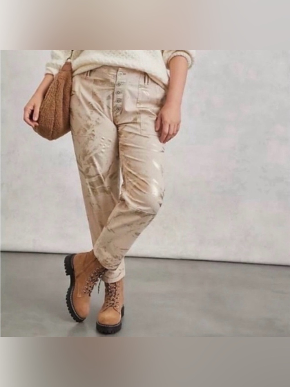 Anthropologie Beige Cargo Pants with Gold Foil Accents - Picture 5 of 10